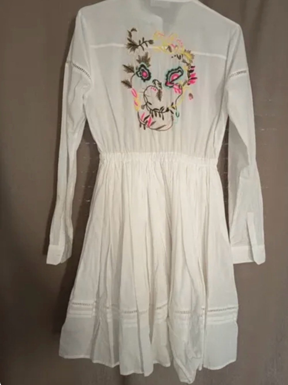 Zadig & Voltaire White Cotton Smocked Waist Dress with Pintuck Detail